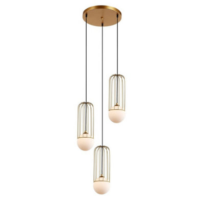 Luminosa Lighting Luminosa Modern Hanging Pendant Golden 3 Light  With GoldWhite ShadeG9 from B&Q