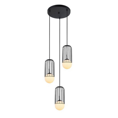 Luminosa Lighting Luminosa Modern Hanging Pendant Black 3 Light  With BlackWhite ShadeE27 from B&Q