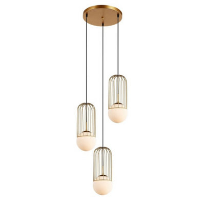 Luminosa Lighting Luminosa Modern Hanging Pendant Golden 3 Light  With GoldWhite ShadeE27 from B&Q