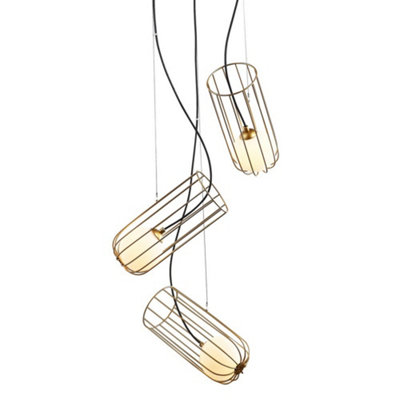 Luminosa Lighting Luminosa Modern Hanging Pendant Golden 3 Light  With GoldWhite ShadeG9 from B&Q