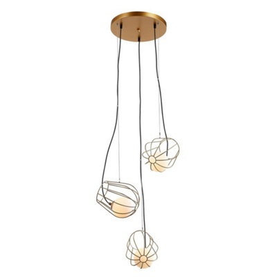 Luminosa Lighting Luminosa Modern Hanging Pendant Golden 3 Light  With GoldWhite ShadeG9 from B&Q