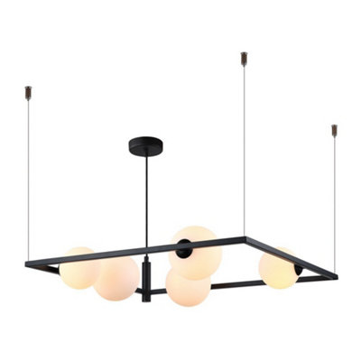 B&Q -  Luminosa Modern Hanging Pendant Black 5 Light With White ShadeG9