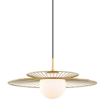 Luminosa Lighting Luminosa Modern Hanging Pendant Golden 1 Light  With GoldWhite ShadeE27 from B&Q