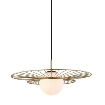 Luminosa Lighting Luminosa Modern Hanging Pendant Golden 1 Light  With White ShadeE27 from B&Q