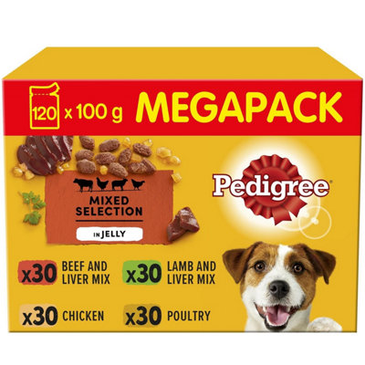 B&Q - 120 X 100G  Adult Wet Dog Food Pouches Mixed Selection In Jelly
