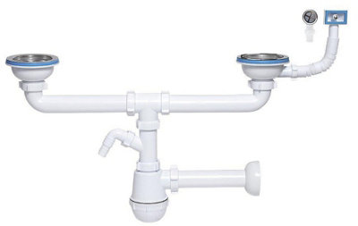 Ani-plast Aniplast 115mm Double Kitchen Sink Bottle Drain Waste Trap Wash Machine Dish Washer Input from B&Q