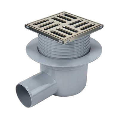 Tycner Floor Drain Bottle Gully Trap 100X100mm Grid Stainless Steel Side Outlet 50mm from B&Q
