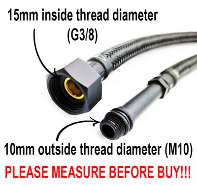 PEPTE 2 Pack Of 80Cm M10 X 3/8" Bsp Black Flexible Tap Tails Connectors Faucet Hoses from B&Q