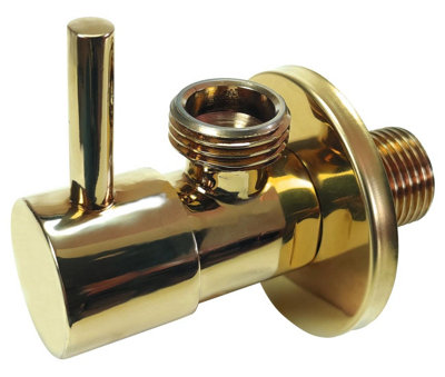 Tycner Gold Brass 1/2" X 1/2" Bsp Basin Hose Valve Water Tap Cut-Off Long Lever from B&Q