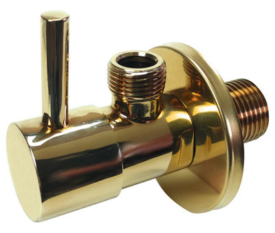 Tycner Gold Brass 1/2" X 3/8" Bsp Basin Hose Valve Water Tap Cut-Off Long Lever from B&Q