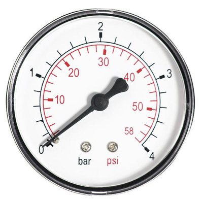 Ferro 60mm 4Bar 60Psi Pressure Gauge Water 1/4Inch Bspt Rear Entry Manometer from B&Q