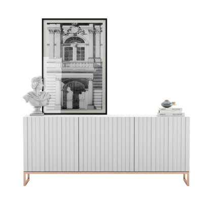 B&Q -  Elpis Glamour Sideboard Tv Stand 168Cm Push-To-Open CabinetWhite Matt / Copper Frame