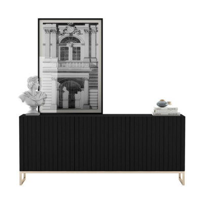 B&Q -  Elpis Glamour Sideboard Tv Stand 168Cm Push-To-Open CabinetBlack Matt / Golden Frame