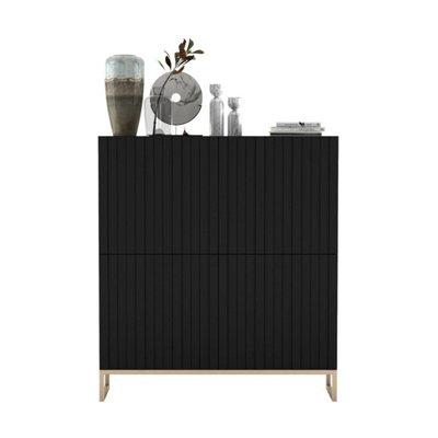 B&Q -  Elpis Glamour Sideboard Push-To-Open CabinetBlack Matt / Golden Frame