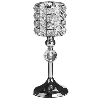 Beliani Candle Holder Avord Glass 33 Cm Silver