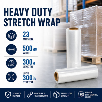 B&Q -  Clear Pallet Stretch Wrap 23 Micron 500mm X 300MSingle Roll