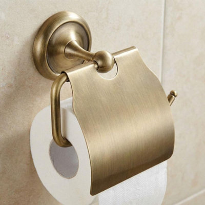 Bisk Toilet Paper Rack Wc Roll Holder Retro Bathroom Antique Brass Wall Mounted from B&Q