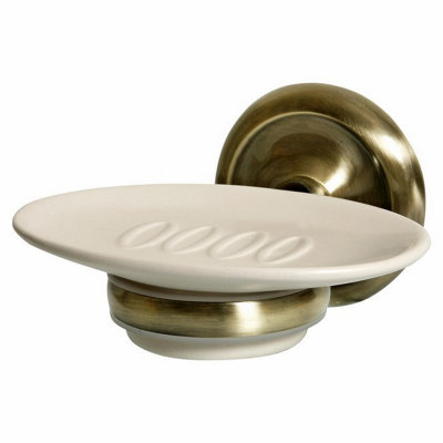 Ecru Bisk Retro Bathroom Antique Brass Wall Mounted Grip + Ceramics Soap Dish Plate from B&Q
