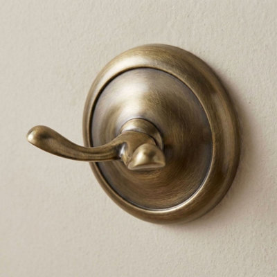 Bisk Retro Bathroom Antique Brass Wall Mounted Dressing-Gown Towel Double Hook Hanger from B&Q