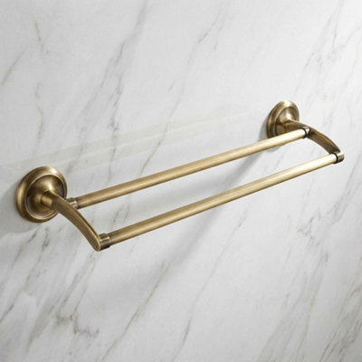 Bisk Bath Rack Double Towel Bar Hanger Retro Bathroom Antique Brass Wall Mounted from B&Q