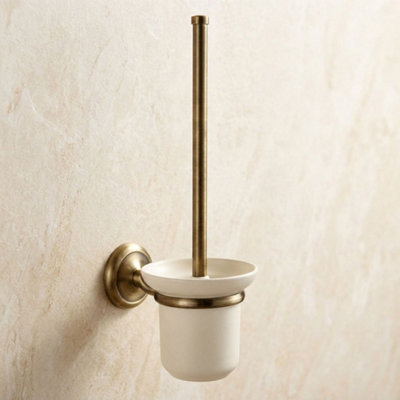 Ecru Bisk Retro Bathroom Antique Brass Wall Mounted Ceramics Cup + Toilet Cleaning Brush from B&Q