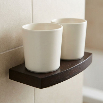 Bisk Solid Wood And Zamak Wall Mounted Ceramics Double Toothmug Toothbrush Cup Grip from B&Q