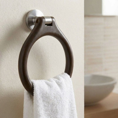 Bisk Towel Ring Round Dressing-Gown Hanger Solid Wood And Zamak Wall Mounted from B&Q