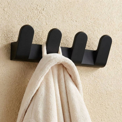 Bisk 4-Hook Quad Hanger Wall Dressing-Gown Towel Bathroom Black Powder Coated Zamak from B&Q