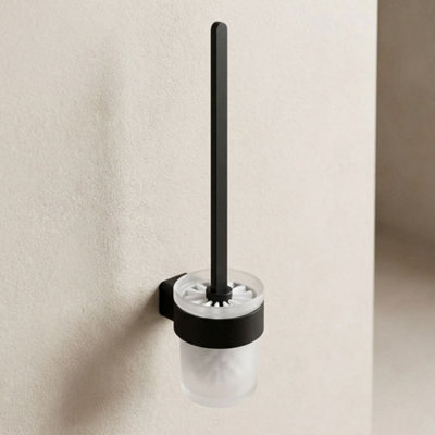 Bisk Tempered Glass Cup + Toilet Cleaning Brush Bathroom Black Powder Coated Zamak from B&Q