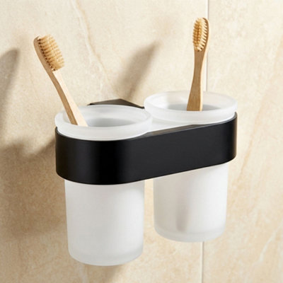 Bisk Double Tempered Glass Toothmug Toothbrush Cup Bathroom Black Powder Coated Zamak from B&Q