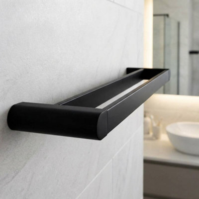 Bisk Double Towel Bath Bar Hanger Wall Mounted Bathroom Black Powder Coated Zamak from B&Q