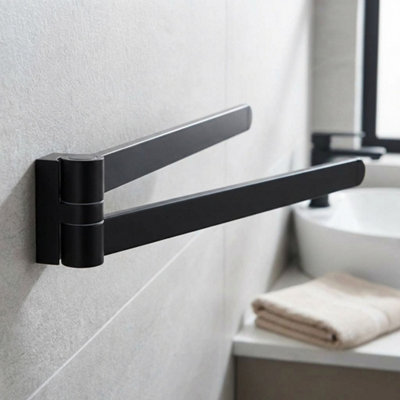 Bisk Bath Rack Movable Double Towel Bar Hanger Bathroom Black Powder Coated Zamak from B&Q