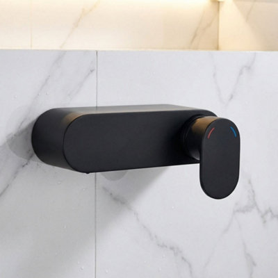 B&Q -  Black Bathroom Shower Mixer Modern Shaped Wall Mounted Faucet Single Lever Tap