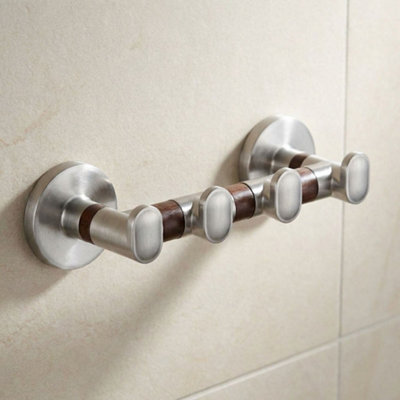 Bisk Solid Wood And Zamak Wall Mounted Dressing-Gown Towel 4-Hook Strip Hanger from B&Q