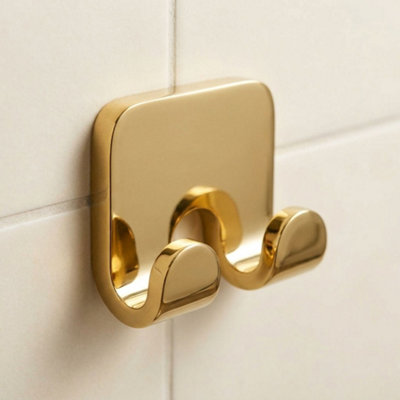 Bisk Small Double Towel Hanger Bathroom Gold Colour Finished Zamak Wall Mounted from B&Q