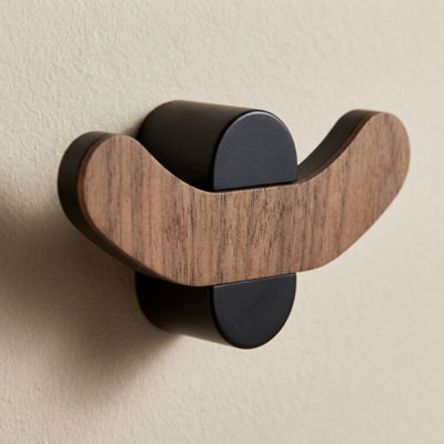 Bisk Matte Black/brown Double Hook Towel Hanger Wall Mounted Wc Bathroom Accessories from B&Q