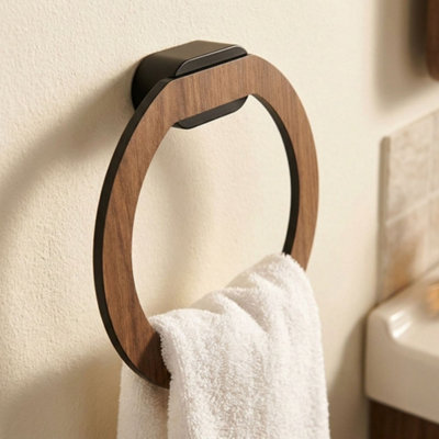 Bisk Matte Black/brown Oval Towel Holder Ring Wall Mounted Wc Bathroom Accessories from B&Q