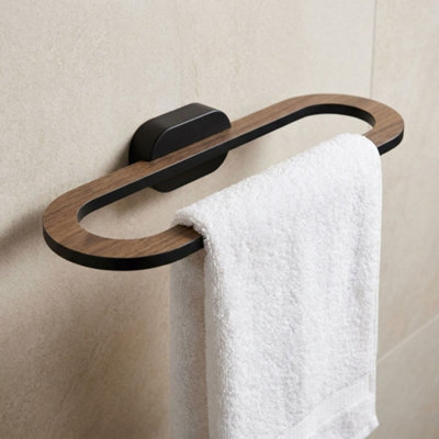 Bisk Matte Black/brown 310mm Towel Holder Wall Mounted Wc Bathroom Accessories from B&Q
