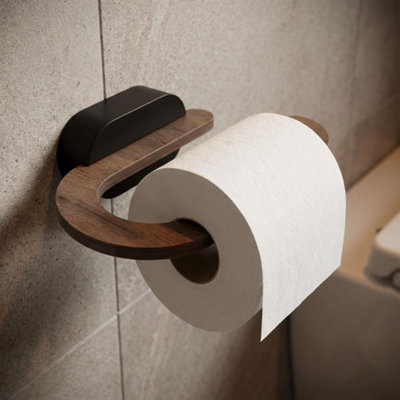 Bisk Matte Black/brown Toilet Roll Holder Hanger Wall Mounted Wc Bathroom Accessories from B&Q
