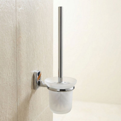 Bisk Tempered Glass Cup + Toilet Cleaning Brush Bathroom Chromed Zamak Wall Mounted from B&Q