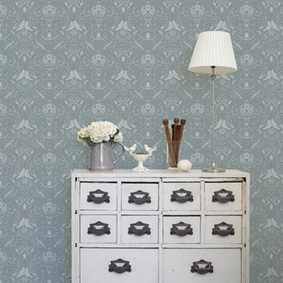 Galerie Ekback Collection Green Niki Floral Damask Birds Wallpaper Roll from B&Q