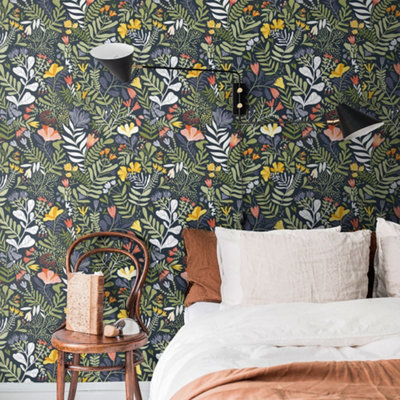 Galerie Sommarang Blue Wild Flowers Wallpaper Roll from B&Q