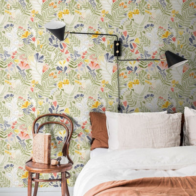 Galerie Sommarang Beige Wild Flowers Wallpaper Roll from B&Q