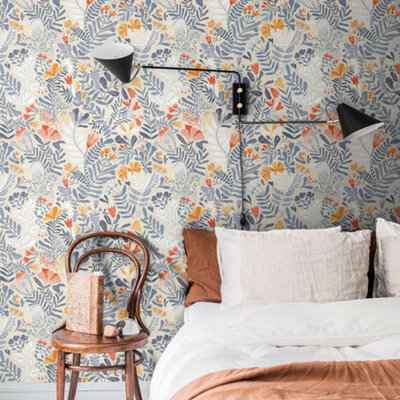 Galerie Sommarang Greige Wild Flowers Wallpaper Roll from B&Q