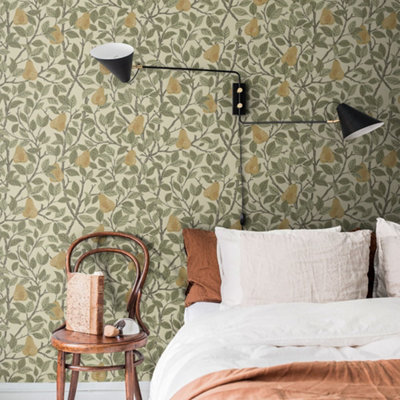 Galerie Sommarang Beige Leaves And Pears Wallpaper Roll from B&Q
