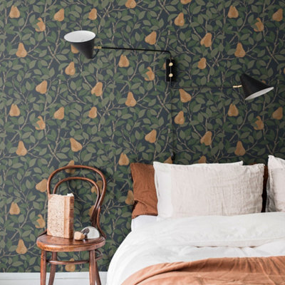 Galerie Sommarang Blue Leaves And Pears Wallpaper Roll from B&Q