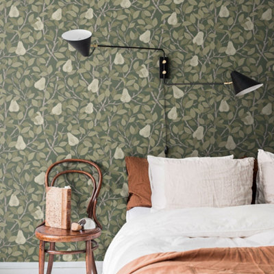 Galerie Sommarang Green Leaves And Pears Wallpaper Roll from B&Q
