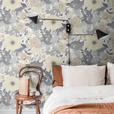Galerie Sommarang White Scandi Bloom Wallpaper Roll from B&Q