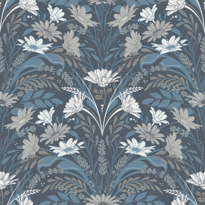 Galerie Sommarang 2 Blue Varmdo Floral Wallpaper Roll from B&Q
