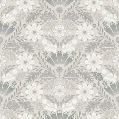 Galerie Sommarang 2 Greige Klockrike Floral Wallpaper Roll from B&Q